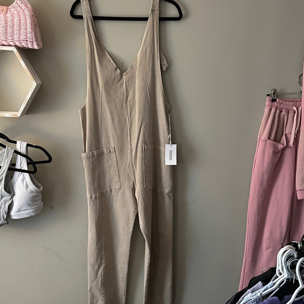 Zenana Outfitters Beige Jumpsuit with Pockets